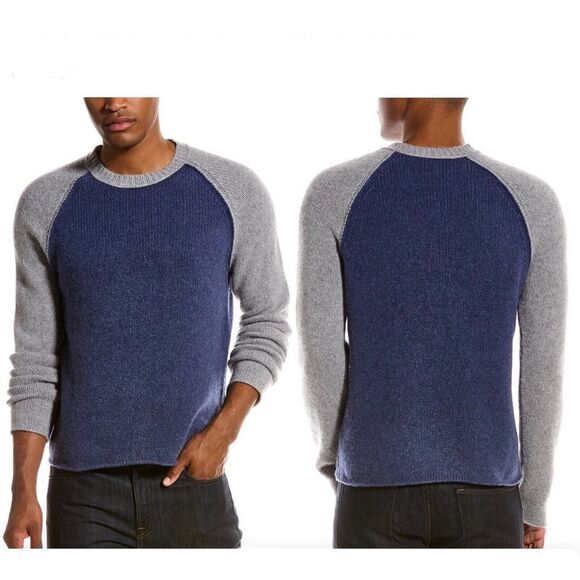James Perse Men's Blue and Gray Cashmere Raglan Fisherman Crew Sweater, 4/XL - Picture 1 of 11